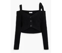 Cold-shoulder cropped cable-knit cardigan - Black