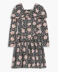 BATSHEVA Salt appliquéd floral-print cotton-poplin mini dress - Gray Gray