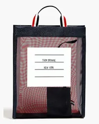 Thom Browne Leather-trimmed printed mesh tote - Blue Blue