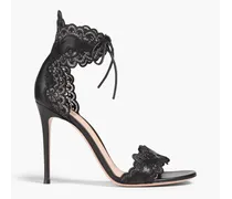 Evie guipure lace-trimmed leather sandals - Black