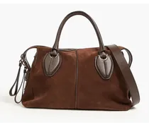 Bauletto leather-trimmed suede tote - Brown