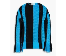 Striped pointelle-knit cotton-blend sweater - Blue