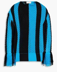 3.1 phillip lim Striped pointelle-knit cotton-blend sweater - Blue Blue