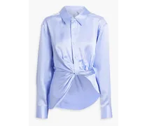 Asymmetric twist-front silk-satin shirt - Blue