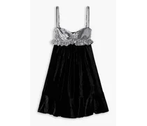 Ruffled chainmail and velvet mini dress - Black