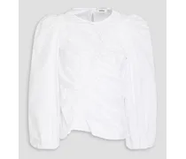 Ruched cotton-poplin blouse - White