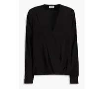 Bonjourbis wrap-effect silk crepe de chine blouse - Black