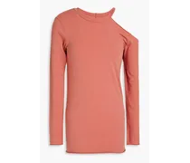 Cutout cotton-blend jersey top - Pink