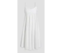 Wrap-effect ruched cotton-blend poplin dress - White