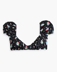 Caroline Constas Zoe gathered floral-print bikini top - Black Black