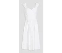 Gathered cotton-blend poplin dress - White