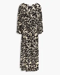 ba&sh Goa pleated printed crepe de chine midi wrap dress - Black Black