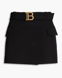 Balmain Wrap-effect embellished wool-crepe mini skirt - Black Black