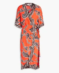 Diane von Furstenberg Echo floral-print crepe de chine midi wrap dress - Orange Orange