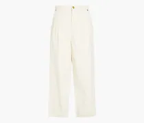 Cropped pleated high-rise straight-leg jeans - White