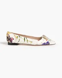 Stuart Weitzman Embellished floral-print leather point-toe flats - Neutral Neutral