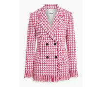 Double-breasted checked cotton-blend tweed blazer - Pink