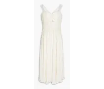 Ruched plissé jacquard midi dress - White