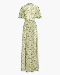 Mikael Aghal Pleated floral-print chiffon maxi dress - Yellow Yellow