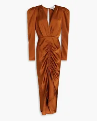 Ronny Kobo Astrid pleated satin midi dress - Brown Brown