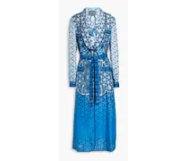 Belted printed silk robe - Blue