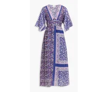 Ilona printed cotton and silk-blend voile midi dress - Purple