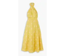 Selene embroidered linen halterneck maxi dress - Yellow