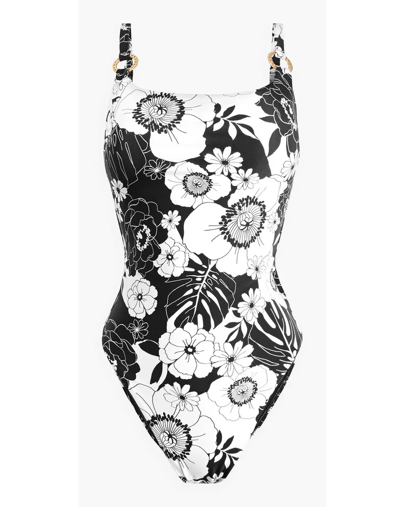 Summer of Love ring-embellished floral-print swimsuit - Black