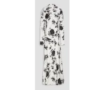 Draped floral-print satin maxi dress - White