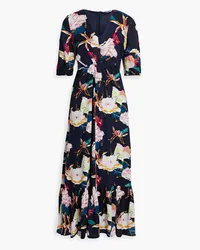 Walter Baker Wynona gathered cutout floral-print jacquard midi dress - Blue Blue