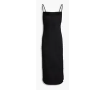 Bead-embellished satin-twill dress - Black