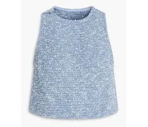 Cropped cotton-blend tweed top - Blue