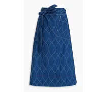 Quilted cotton-twill and canvas midi wrap skirt - Blue
