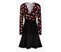 Adelia printed crepe-paneled silk and cotton-blend jersey mini dress - Black