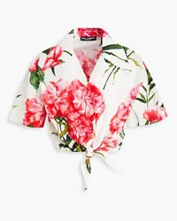 Dolce & Gabbana Cropped tie-front floral-print cotton-poplin shirt - Orange Orange