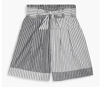 Talia belted striped cotton-blend shorts - Black