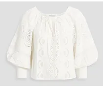 Alice Olivia - Alta guipure lace-paneled cotton blouse - White
