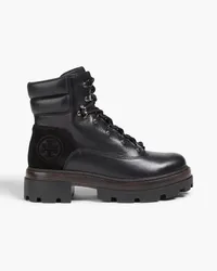 Tory Burch Miller brushed-leather and suede combat boots - Black Black