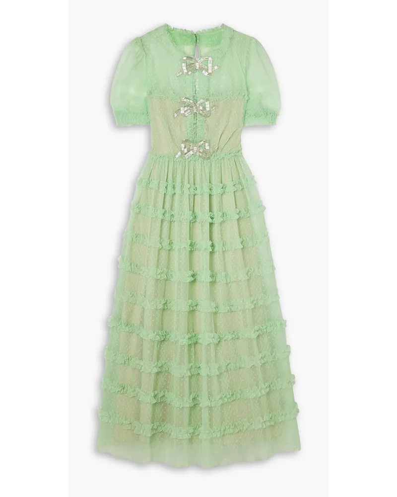 Saloni Camille tiered embellished flocked tulle midi dress - Green Green