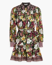 Alice + Olivia Alice Olivia - Tiffie shirred floral-print cotton-blend poplin mini shirt dress - Black Black