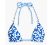 Tuscany floral-print stretch-piqué triangle bikini top - Blue