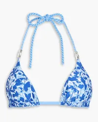 Heidi Klein Tuscany floral-print stretch-piqué triangle bikini top - Blue Blue