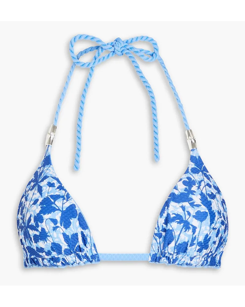 Heidi Klein Tuscany floral-print stretch-piqué triangle bikini top - Blue Blue