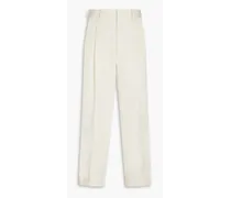 Pleated herringbone cotton-tweed tapered pants - White