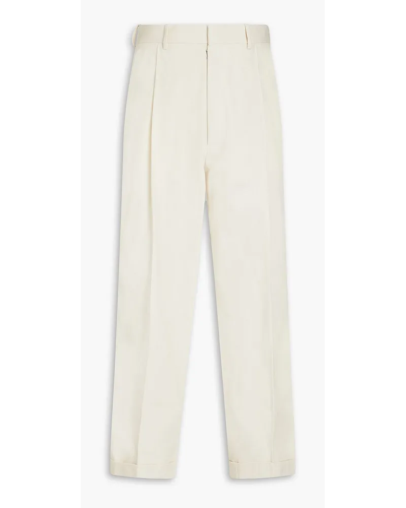 Maison Margiela Pleated herringbone cotton-tweed tapered pants - White White