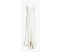 Pleated embellished jacquard maxi dress - White
