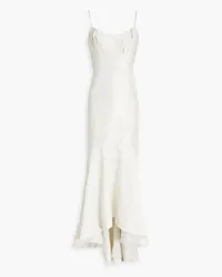 Monique Lhuillier Pleated embellished jacquard maxi dress - White White