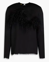 Marques ' Almeida Feather-embellished linen-blend shantung top - Black Black