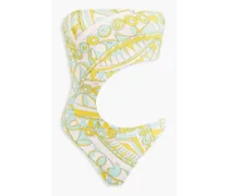 Cutout printed bandeau swimsuit - Green
