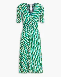 Diane von Furstenberg Ruched printed stretch-mesh dress - Green Green